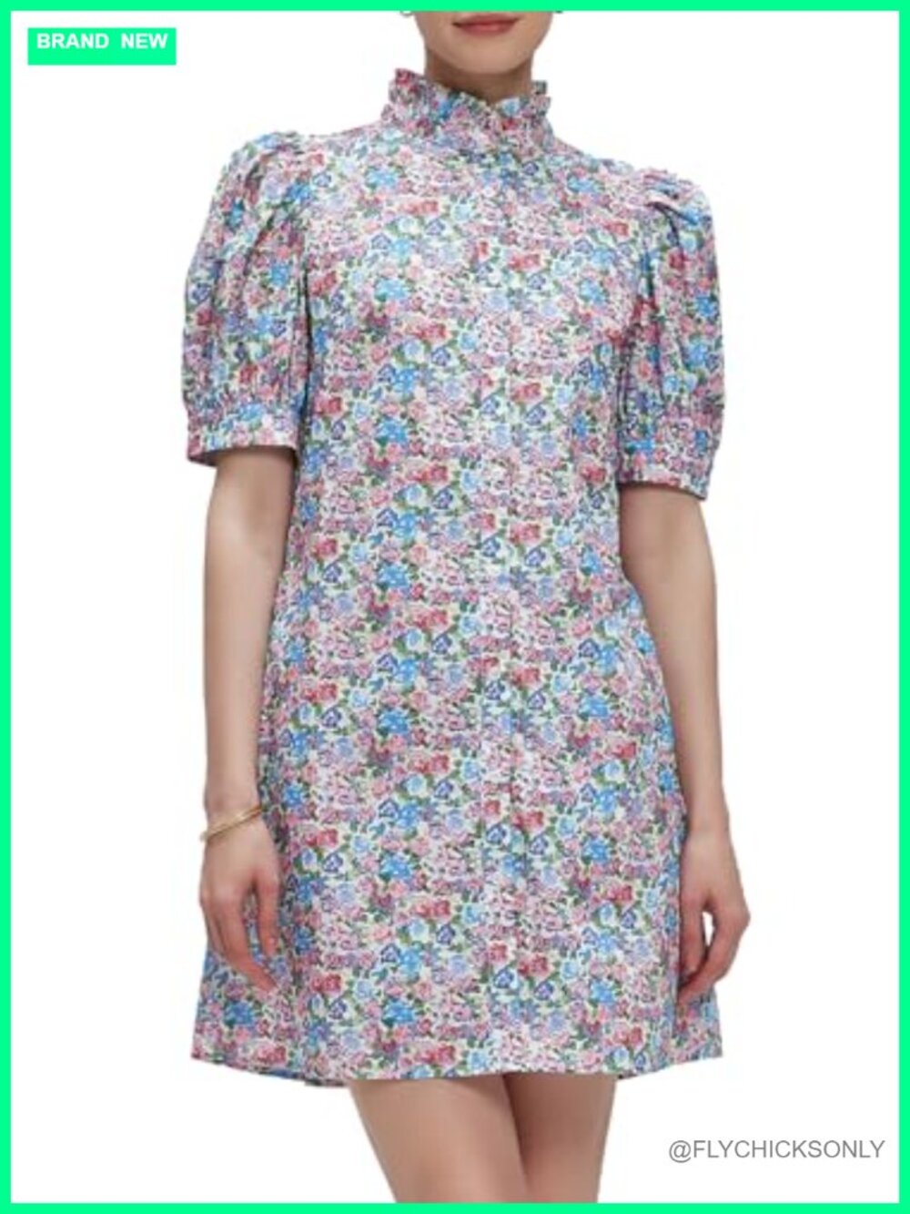 Ladyful Women's Floral Shift Mini Dress Cotton Puff Sleeve
